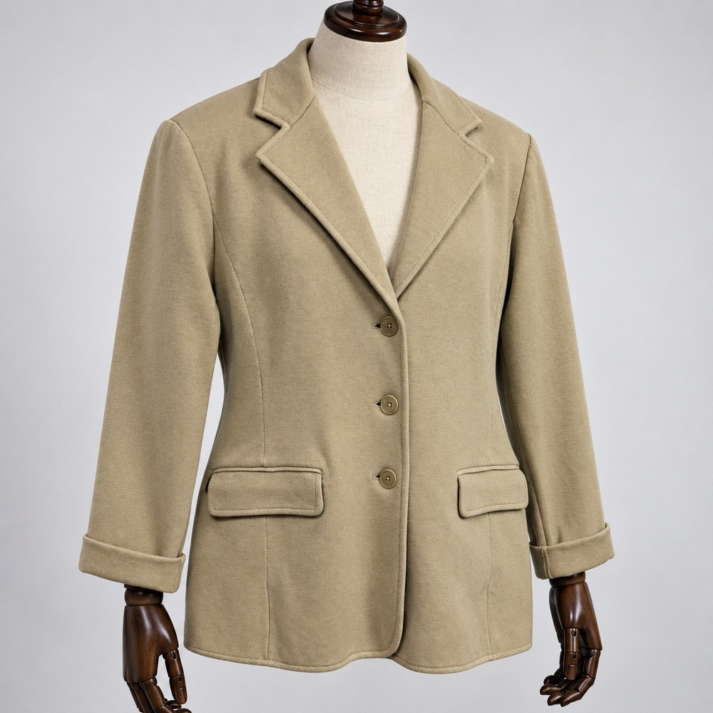 Lauren Ralph Lauren Tan Beige Knit Blazer Three Button Cardigan Jacket Womens L